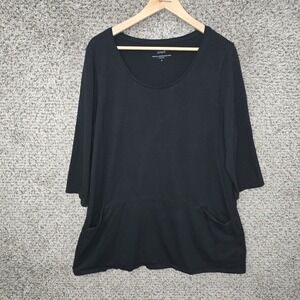 J Jill Pure Jill Top Womens XL‎ Black Curved Seam Tunic Scoop Neck Casual Ladies